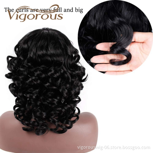 Vigorous Hot Selling Super Curl With Bangs Shoulder Length Heat Resistant Fiber Bob Cosplay For Black Women Synthetic Hair Wigs